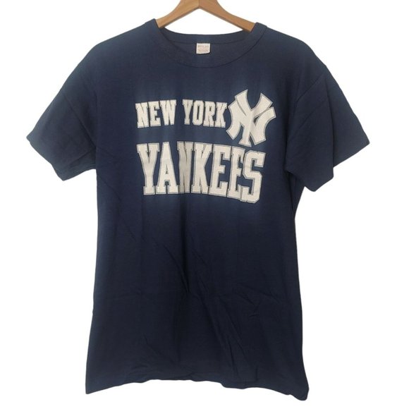 Vintage 80s New York Yankees Single Stitch Mens M T Shirt Blue MLB Baseball NEW - Picture 1 of 7